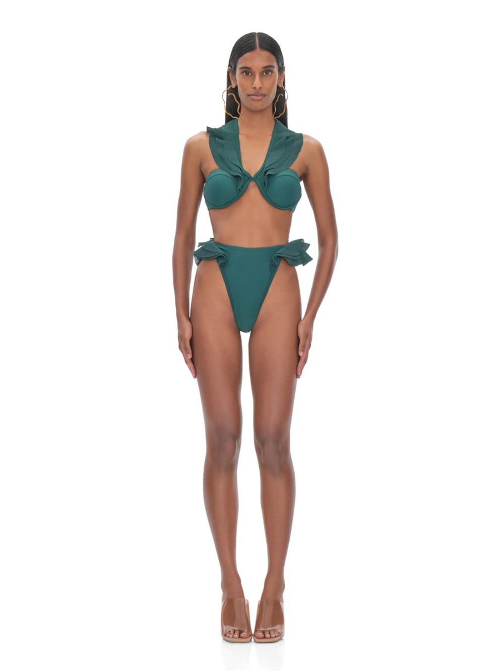 Andrea Iyamah Salama Ruffled High Rise Bikini 2 Piece Green Size Medium/Large
